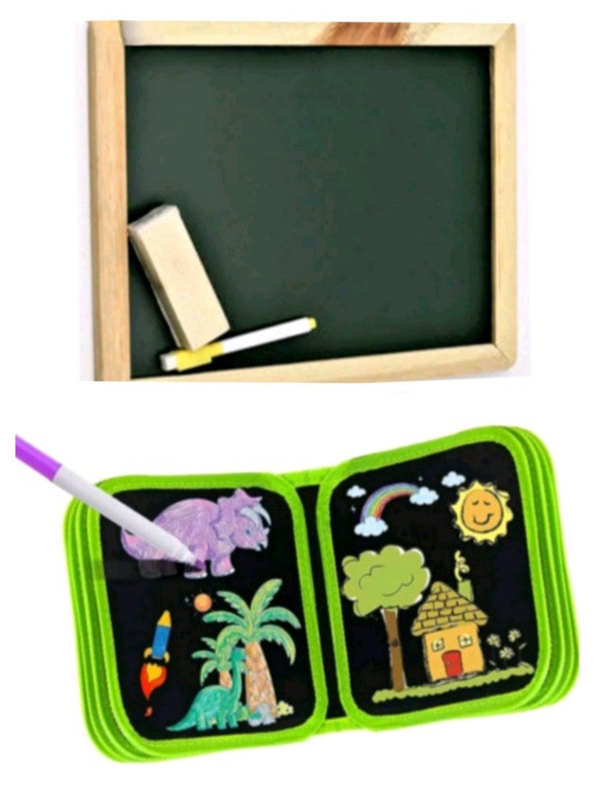 Manos Wooden Slate 2 in 1 and Drawing Book Easy to Eraser for Kids Combo Pack - Image 1